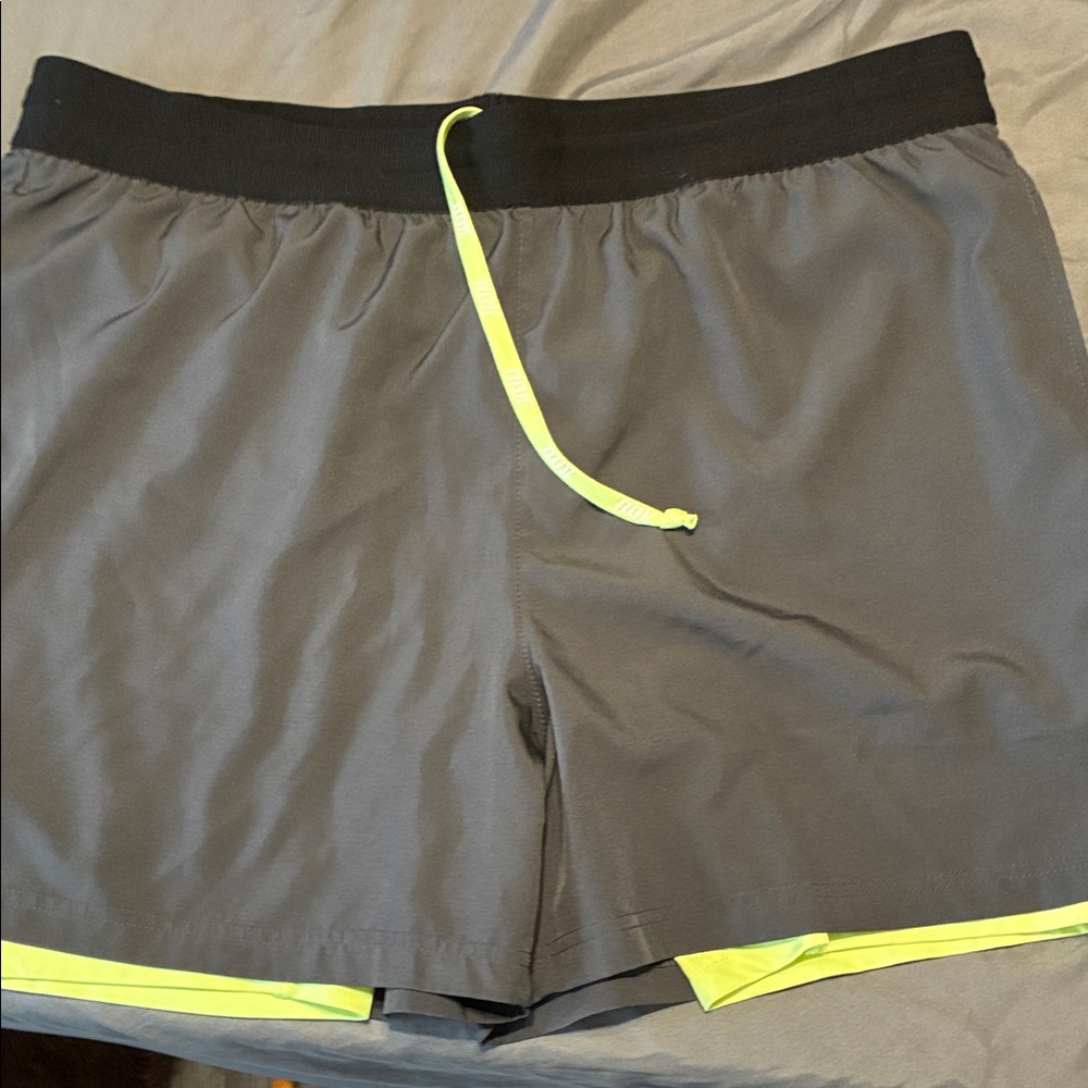 Gray and Neon Yellow Athletic Shorts